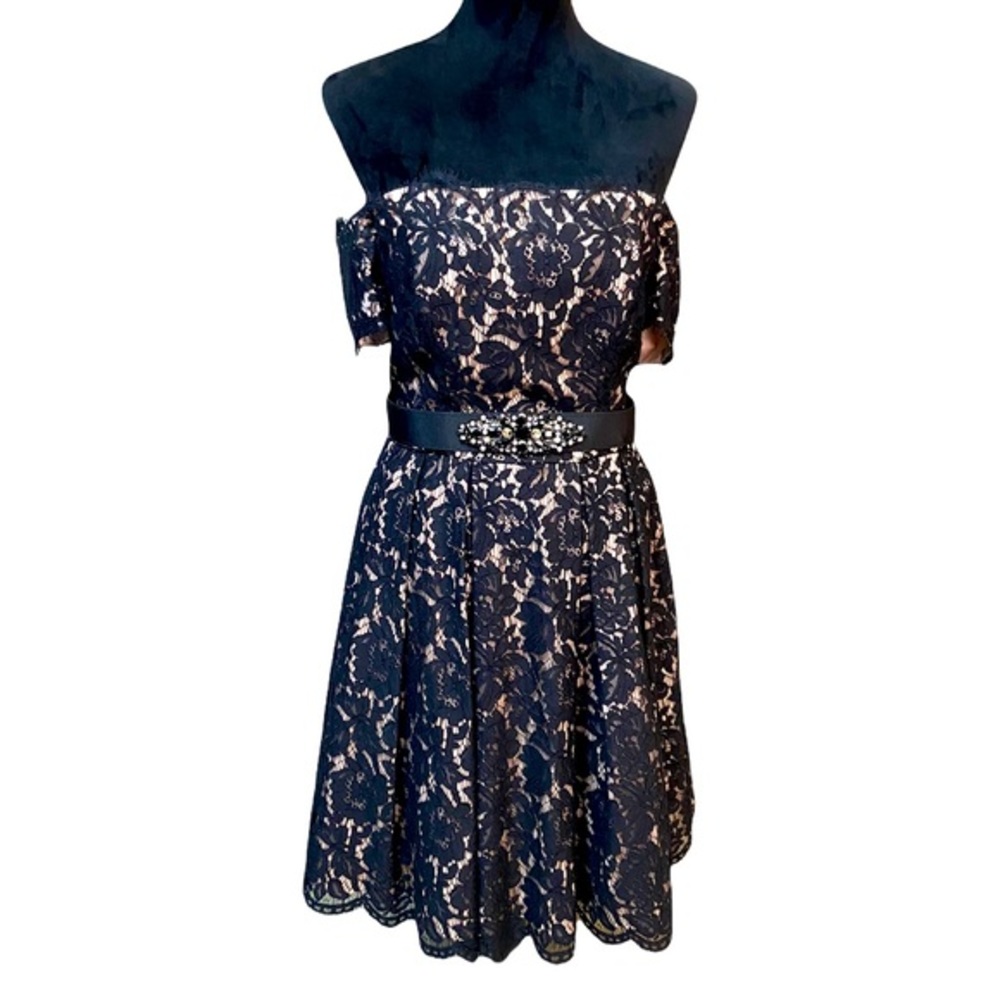 Eliza J Navy Strapless Lace Dress